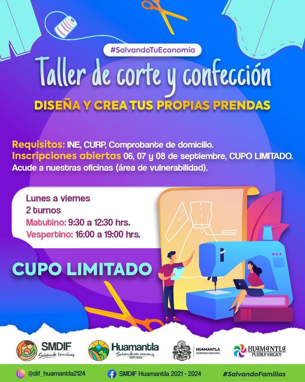 Invita SMDIF Huamantla a participar en el Taller de Corte y Confección